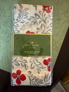 kate spade White Napkins with Red Floral Print